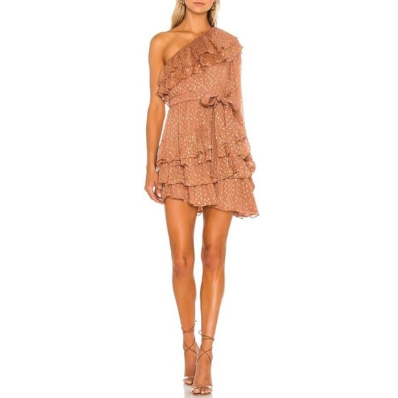 ROCOCO SAND Aine One Shoulder Dress Tan Brown Lurex - Picture 2 of 5